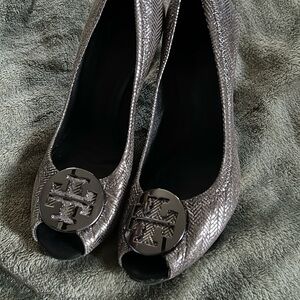 Tory Burch Silver Peep-Toe Women's Shoes